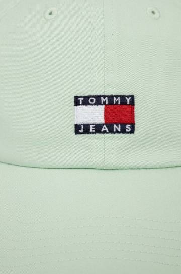 Хлопковая кепка Tommy Jeans цвет зелёный с аппликацией Хлопковая кепка Tommy Jeans цвет зелёный с аппликацией