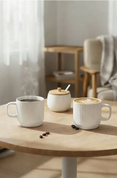 Керамічні чашки з ручкою в горошок 2 шт - білий