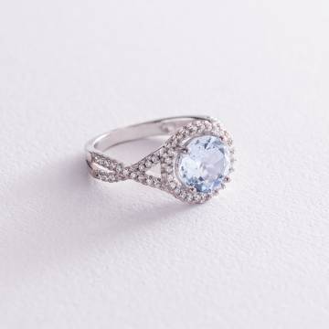 Серебряное кольцо с голубым топазом и фианитами 111449 Серебряное кольцо с голубым топазом и фианитами 111449