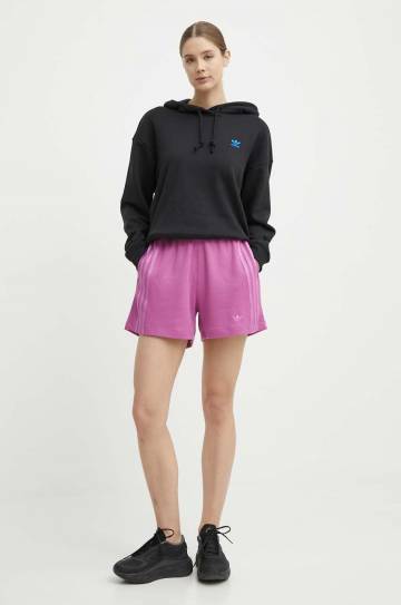 Хлопковая кофта adidas Originals женская цвет чёрный с капюшоном с аппликацией IU2458 Хлопковая кофта adidas Originals женская цвет чёрный с капюшоном с аппликацией IU2458