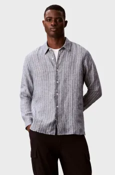 Мужская синяя льняная рубашка в полоску CLASSIC Синий XXL Calvin Klein LV04LF117G