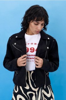 Байкерська куртка зі штучної замші з декоративними шипами - чорний