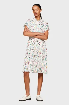 Женское платье с узором AMD PLEATED SS KNEE Разноцветный XS Tommy Hilfiger WW0WW42444