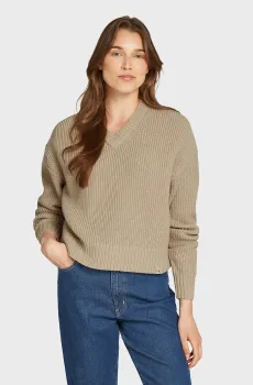 Женский бежевый шерстяной пуловер CHUNKY V-NECK SWEATER Бежевый XS Calvin Klein Jeans J20J224635