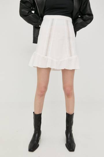 Хлопковая юбка The Kooples цвет белый mini расклешённая Хлопковая юбка The Kooples цвет белый mini расклешённая
