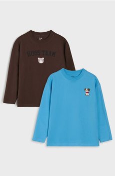 Бавовняні футболки loose з вишитими ведмедиком і песиком 2 pack - різнобарвний