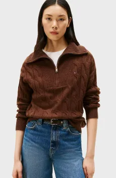 Женская коричневая шерстяная кофта SOFT WOOL CABLE Коричневый L Tommy Hilfiger WW0WW46425