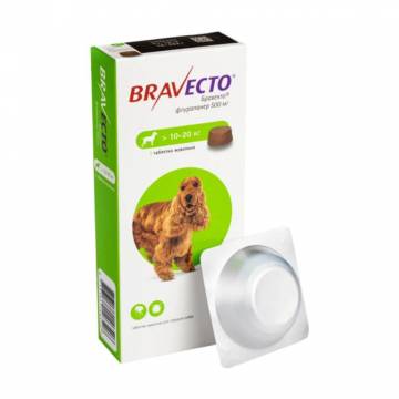 Жевательная таблетка для средних собак Bravecto 500 мг, от блох и клещей, от 10 до 20 кг, 1 шт Жевательная таблетка для средних собак Bravecto 500 мг, от блох и клещей, от 10 до 20 кг, 1 шт