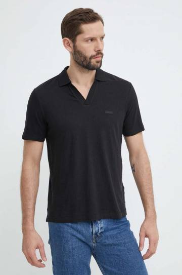 Поло с примесью льна Calvin Klein цвет чёрный однотонное K10K112959 Поло с примесью льна Calvin Klein цвет чёрный однотонное K10K112959