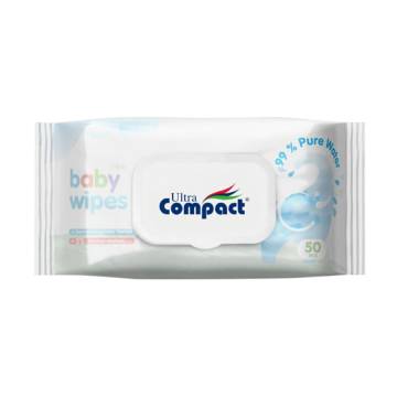 Детские влажные салфетки Ultra Compact Baby Wipes 99% Pure Water с клапаном, 50 шт