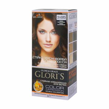Стойкая крем-краска для волос Gloris Gloss & Grace для двух применений 3.65 Темно-каштановый, 130 мл Стойкая крем-краска для волос Gloris Gloss & Grace для двух применений 3.65 Темно-каштановый, 130 мл