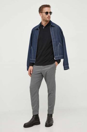 Хлопковый лонгслив Barbour цвет чёрный однотонный