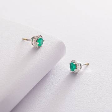 Золотые серьги-пусеты (агат, фианиты) с489бз Золотые серьги-пусеты (агат, фианиты) с489бз