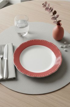 Керамічна тарілка з декоративним краєм - пильно-рожевий