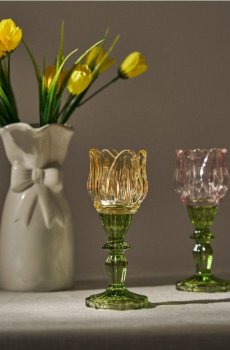 Скляний свічник - блакитний