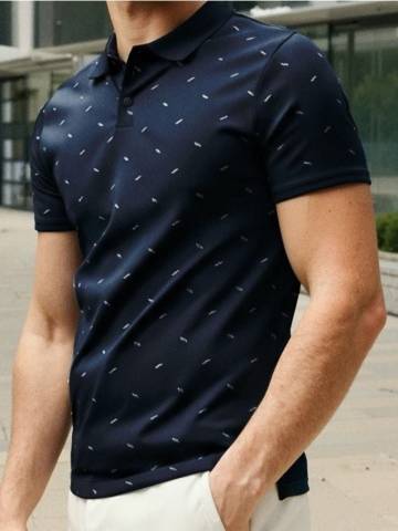 Сорочка поло з суцільним принтом - темно-синій