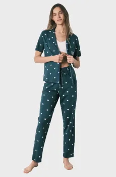 Женская темно-зеленая пижама с узором (рубашка, брюки) Hello Kitty Зеленый XS womensecret 3133517