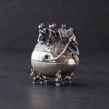 Серебряный футляр "Оркестр котов" ручной работы 23119 Серебряный футляр "Оркестр котов" ручной работы 23119