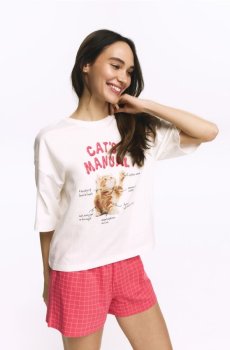 Reserved - Піжамний комплект із двох предметів із принтом - яскраво-рожевий - 093HQ-42X