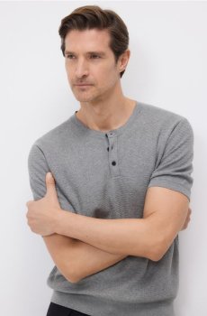 Reserved - Футболка henley з тензелом - світло-сірий - 050IS-09M