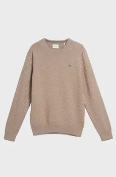 Мужской бежевый джемпер MICRO  TEXTURE C-NECK Бежевый L Gant 8030261