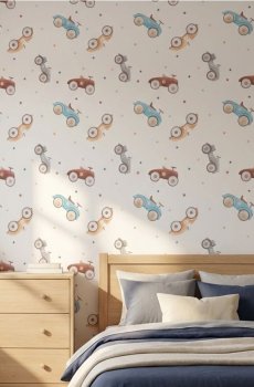 Самоклеюча шпалера з мотивом автомобілів - light blue