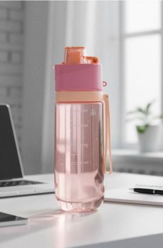 Пляшка для води з мірною шкалою та ручкою - пастельний рожевий