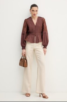 Silvian Heach брюки straight для женщин из льна PLIMPI