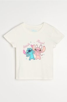 Бавовняна двочастинна піжама з принтом Stitch - кремовий