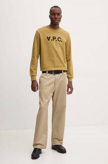 Хлопковая кофта A.P.C. sweat standard grand vpc GOTS цвет зелёный с аппликацией COHBN.M27907 Хлопковая кофта A.P.C. sweat standard grand vpc GOTS цвет зелёный с аппликацией COHBN.M27907