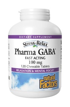 Гамма-аминомасляная кислота Natural Factors Stress-Relax, Pharma GABA 100 мг, 120 жевательных таблеток