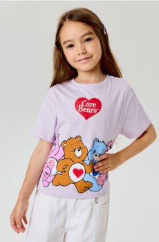 Бавовняна футболка силуету boxy з принтом Care Bears - Фіолетовий