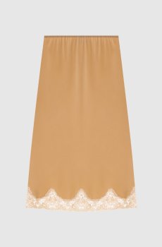 Бежевая юбка из шелка с кружевом