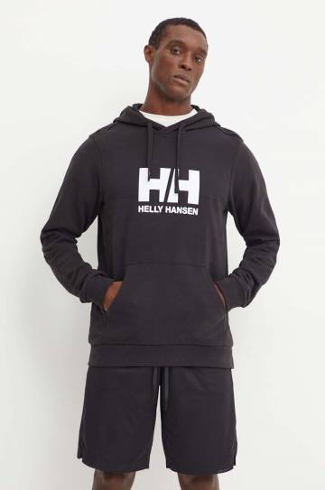 Хлопковая кофта Helly Hansen HH LOGO мужская цвет чёрный с капюшоном с принтом 30394 Хлопковая кофта Helly Hansen HH LOGO мужская цвет чёрный с капюшоном с принтом 30394