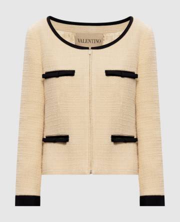 Бежевый твидовый жакет из шерсти Бежевый твидовый жакет из шерсти