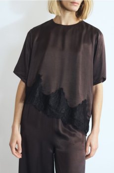 Reserved - Асиметричний топ з мереживом - темно коричневий - 335KB-89X