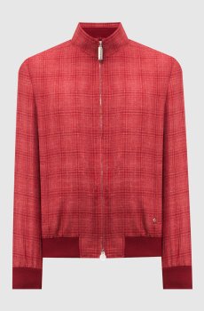 Красная куртка в клетку из кашемира, шелка и льна