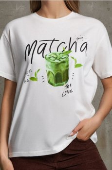 Бавовняна футболка з кольоровим принтом - кремовий