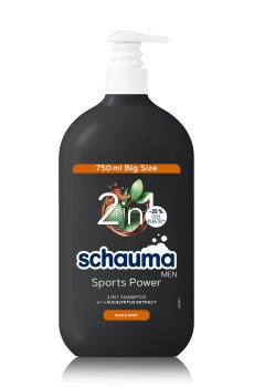 Мужской шампунь для волос и тела 2 в 1 Schauma Men Sports Power с экстрактом эвкалипта, 750 мл