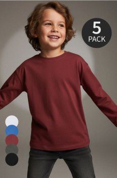 Бавовняні Основні Футболки з Довгим Рукавом 5 Шт - кремовий