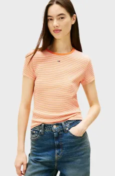 Женская оранжевая футболка в полоску SLIM ESSENTIAL Оранжевый XS Tommy Jeans DW0DW17383