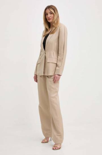 Льняной жакет Twinset цвет бежевый oversize однотонная Льняной жакет Twinset цвет бежевый oversize однотонная