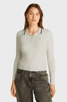 Женское белое поло TJW ESSENTIAL LS POLO Белый M Tommy Jeans DW0DW19887