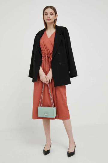 Платье Dkny цвет оранжевый midi расклешённое Платье Dkny цвет оранжевый midi расклешённое