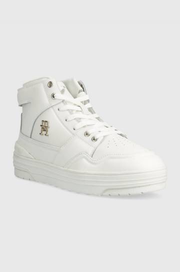 Кожаные кроссовки Tommy Hilfiger TH BASKET SNEAKER HI цвет белый FW0FW07757 Кожаные кроссовки Tommy Hilfiger TH BASKET SNEAKER HI цвет белый FW0FW07757