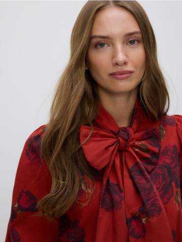 Reserved - Бавовняна сорочка з зав’язкою - червоний - 300JA-33X