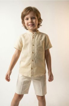 Сорочка зі змішаною тканиною з льоном - бежевий