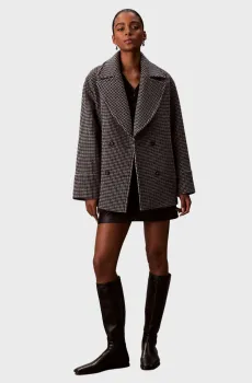 Женское серое шерстяное пальто с узором Pea Серый L Calvin Klein LV044D531G