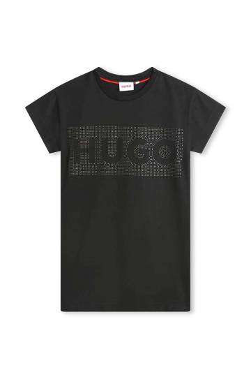 Хлопковое детское платье HUGO цвет чёрный mini прямая Хлопковое детское платье HUGO цвет чёрный mini прямая