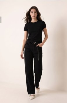 Джинси wide leg з декоративним ланцюжком - чорний